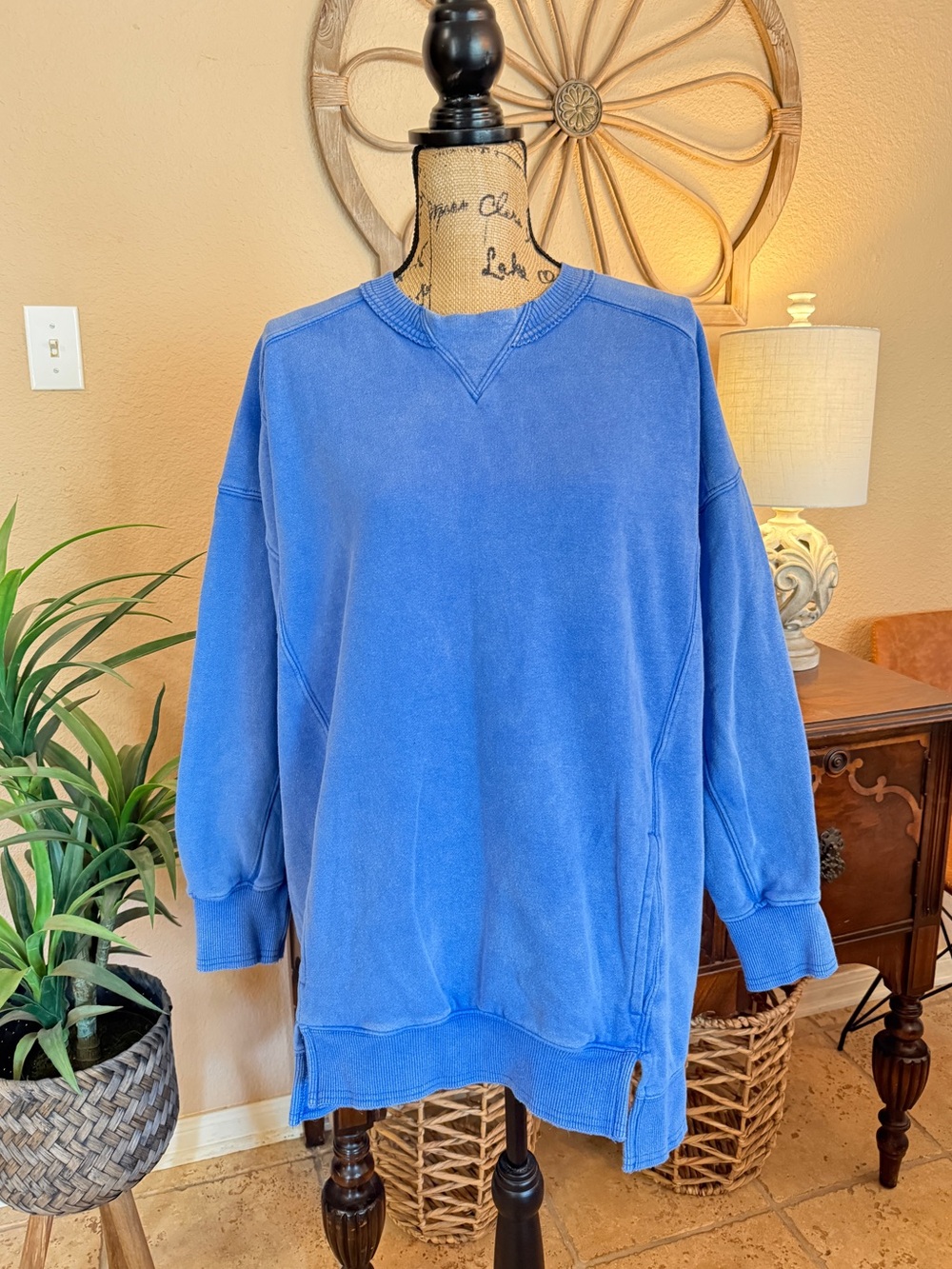 Free People Movement Blue Oversized Pullover Crewneck Sweatshirt